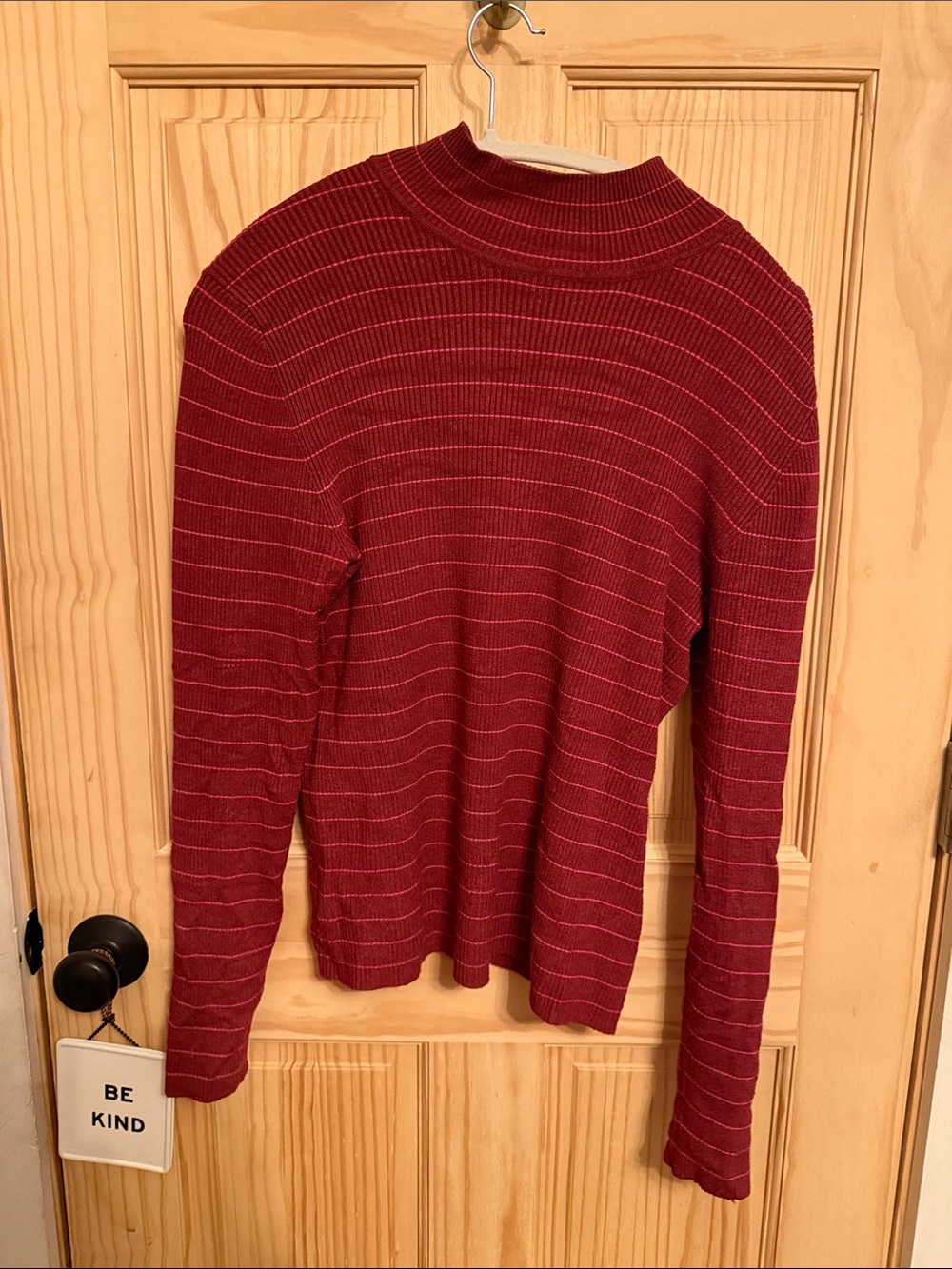 Marine Layer Maroon Ribbed Sweater with Pink Stripes